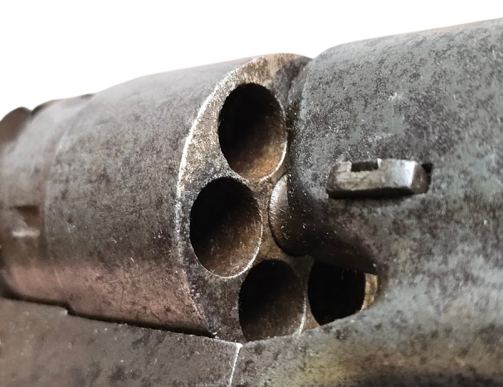 A 19th-century Colt Model 1860 Army percussion revolver featuring a steel barrel, creeping lever mechanism, brass trigger guard, and dark walnut grip. View XXX