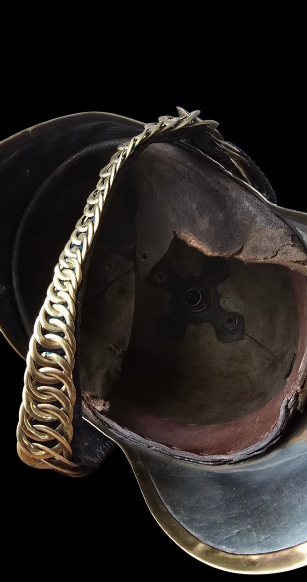 Victorian 1871 pattern officers cavalry helmet constructed from white metal with gilt foliage emblem and a white horsehair plume. View VIII