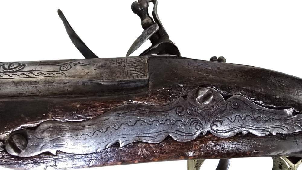 Early 19th-Century Albanian Balkan Flintlock Holster Pistol, 18-Bore with possibly the name “Spilloin” or similar engraved on the lock. View X