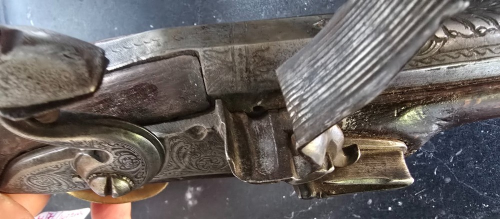 Early 19th-Century Albanian Balkan Flintlock Holster Pistol, 18-Bore with possibly the name “Spilloin” or similar engraved on the lock. View XV
