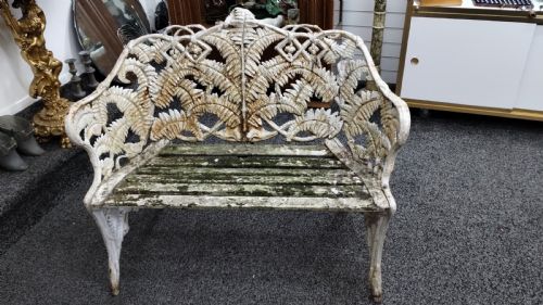  coalbrookdale.rare small sized 2 seater original victorian cast iron conservatory bench in the fern and blackberry pattern 