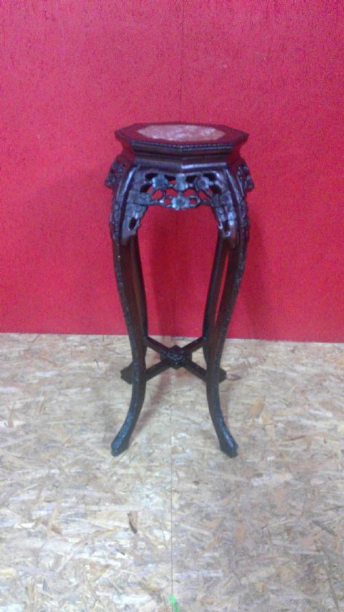 chinese qing period carved cherry-wood marble top stand