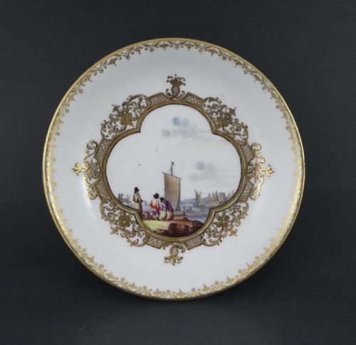 Meissen Porcelain Moulded Saucer. Harbour Scene, C. 1735.