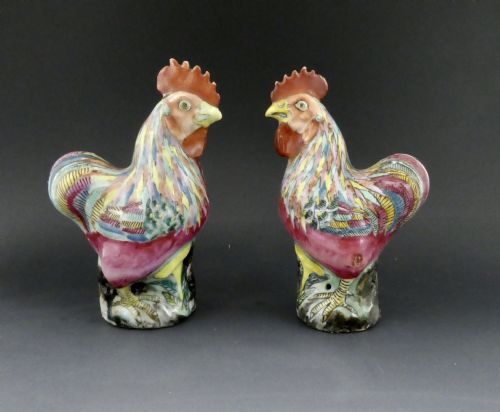 Pair Chinese Porcelain Cockerels. Famille Rose. C. 1880.