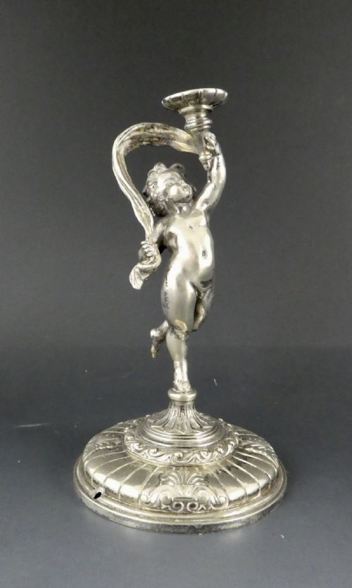 Elkington & Co. Silver Plated Cherub Gas Bar Lighter. C. 1890.