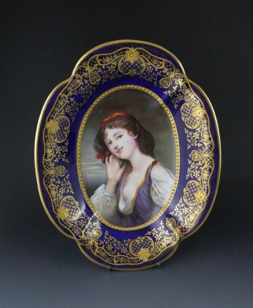 Paragon Porcelain Cabinet Plate. The Listening Girl, F. Micklewright, C. 1900.