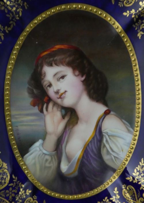 fig 1. Paragon porcelain cabinet plate. The Listening Girl, F. Micklewright, c. 1900.