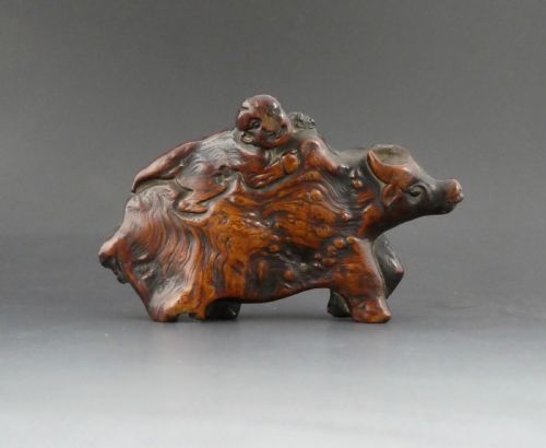 Chinese Rootwood Carving ‘Boy Upon an Ox’. 18th Century. Qing Dynasty.