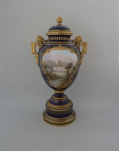Coalport Porcelain Vase and Cover. ‘Chatsworth House’, J.h.plant, C. 1900.