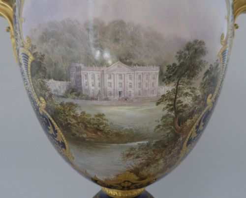 fig 1. Coalport porcelain Vase and cover. ‘Chatsworth House’, J.H.Plant, c. 1900.