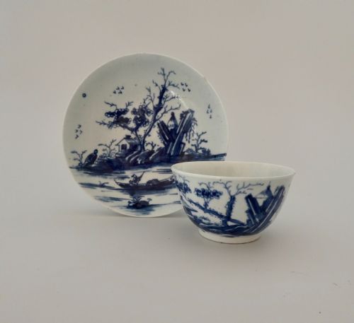 Worcester Porcelain Rearing Rock Island Teabowl and Saucer, C. 1756.