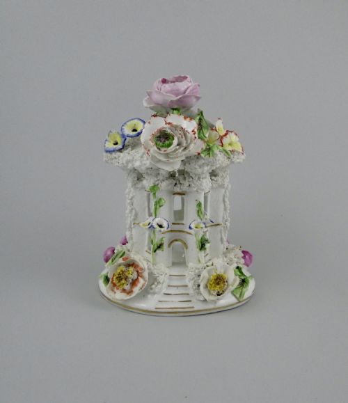 Staffordshire Porcellaneous Cottage Pastille Burner and Base, C. 1830.