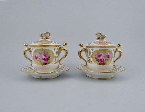 Pair of Coalport Porcelain Covered Cups and Stands, C. 1830.