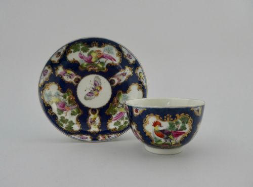 Worcester Porcelain Teabowl and Saucer. Fancy Birds, C. 1770.