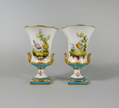 Pair Royal Crown Derby Vases. Exotic Birds. Signed C. Harris, Dated 1909.