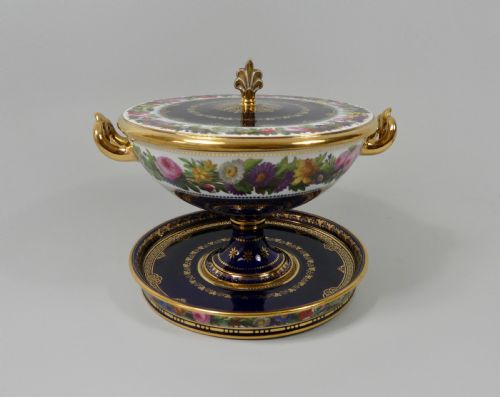 Sevres Porcelain Ecuelle, Cover and Stand. Dated 1842.