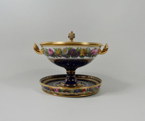 fig 1. Sevres porcelain ecuelle, cover and stand. Dated 1842.