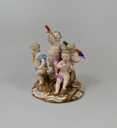 Meissen Porcelain Putti Group - The Senses, C. 1870.