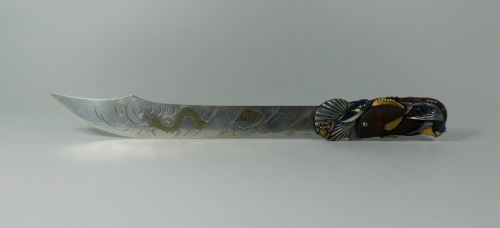 Japanese Mixed Metal Paper Knife. Fish & Crustacea, Meiji Period 1868-1912.