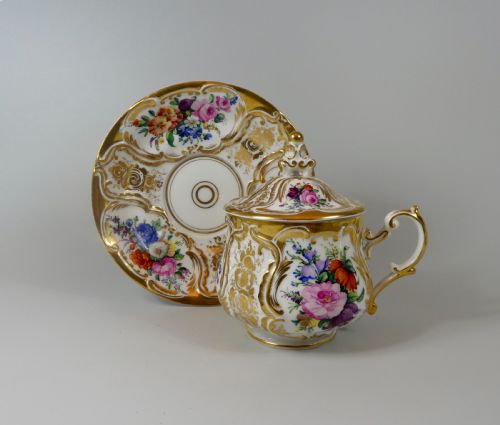 Kpm Berlin Porcelain Chocolate Cup, Cover and Stand, C. 1860.