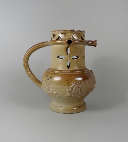 Brampton Saltglazed Stoneware Puzzle Jug, C. 1840.