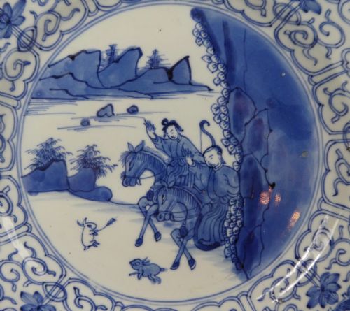 fig 1. Chinese porcelain dish. Hare hunting. Kangxi Period, c. 1700.