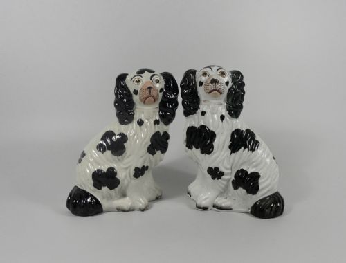 Pair Staffordshire Pottery Spaniels, C. 1860.