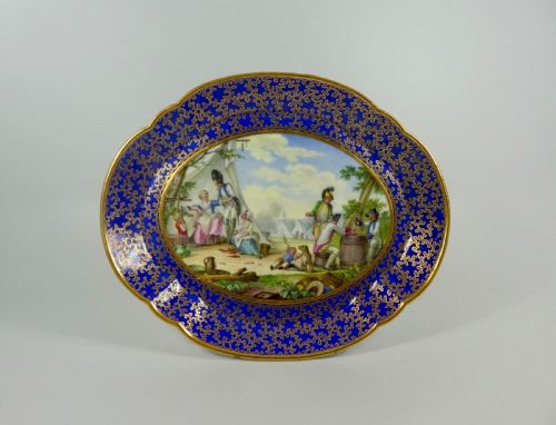 Sevres Style Porcelain Dish. Military Encampment, C. 1850.
