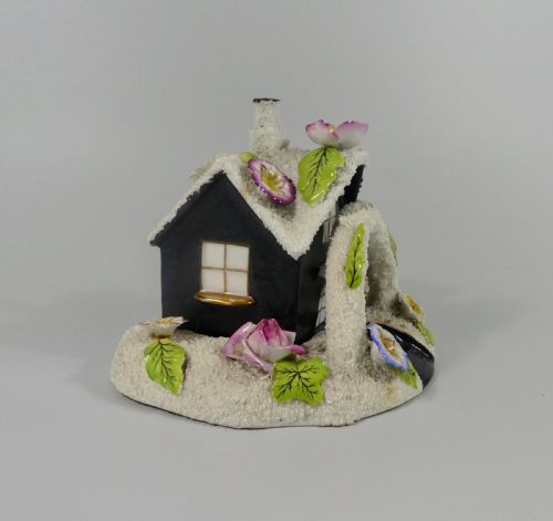 Staffordshire Porcellaneous Cottage Pastille Burner & Stand, C. 1830.