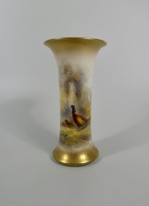 Royal Worcester Porcelain Vase. Pheasants Painted by James Stinton. Dated 1928.