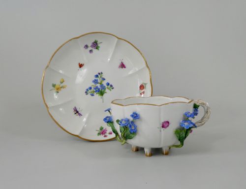Meissen ‘Forget Me Nots’encrusted Cup and Saucer, C. 1880.