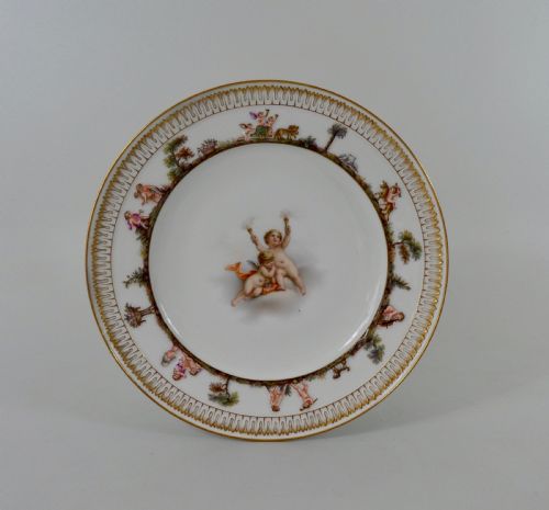 Meissen Porcelain Plate. Putti at Play, C. 1870.