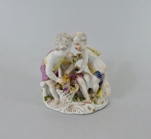 Meissen Group of Putti Gathering Flowers, C. 1740.