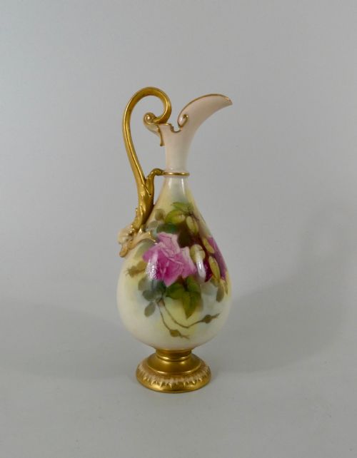 Royal Worcester Porcelain Ewer, Roses, Dated 1919.
