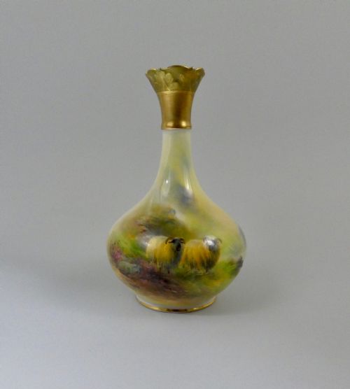 Royal Worcester Porcelain Vase. Sheep, by Harry Davis, Dated 1914.