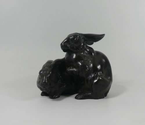 Japanese Bronze Okimono. Rabbits,  Okazaki Sessei, Meiji Period.