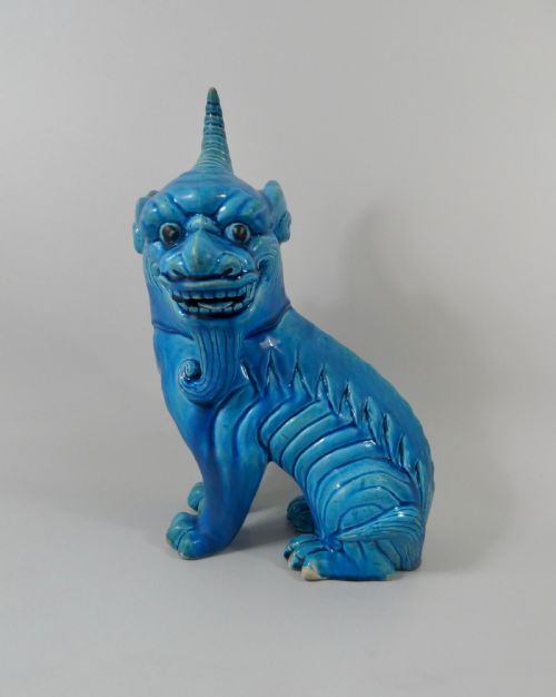 Chinese Porcelain Turquoise Glazed Qilin, C.1880. Qing Dynasty.