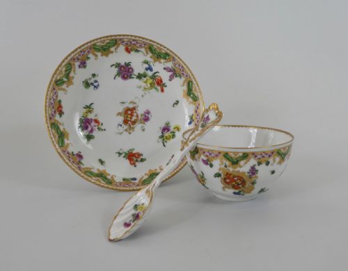 Bristol Porcelain Cup, Saucer & Spoon, C. 1775. Ludlow Service.