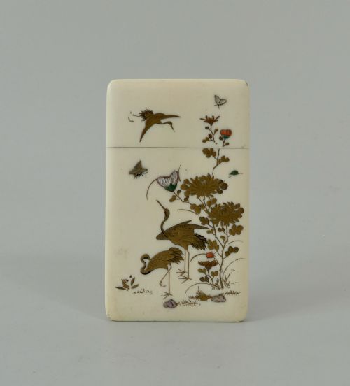 Japanese Shibayama Card Case, Signed. C. 1890. Meiji Period.