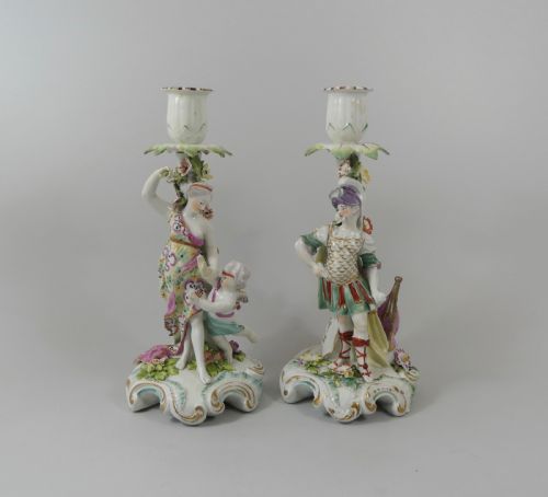 Pair Derby Porcelain Candlesticks, C. 1760.