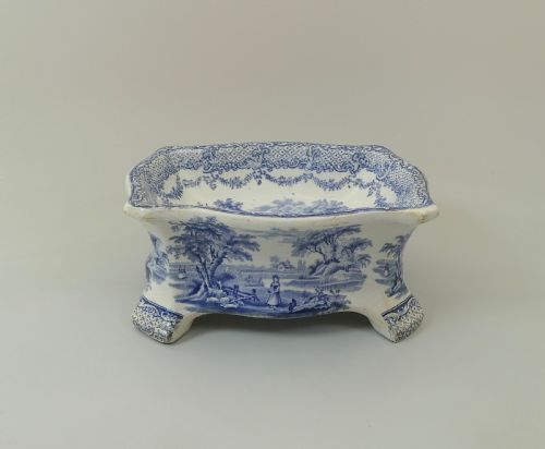 Rare Ridgway Blue & White Dog Bowl, C. 1840.