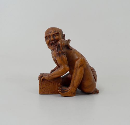 Japanese Boxwood Okimono ‘The Rat Catcher’. Meiji Period.
