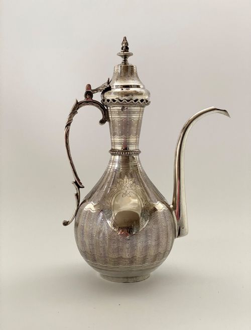 Turkish Silver Ewer & Cover, Islamic Taste, C. 1890.