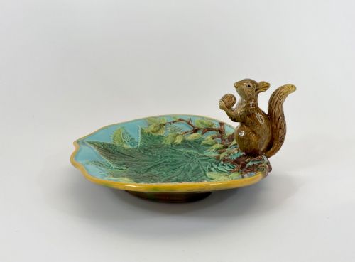 George Jones Majolica Squirrel Dish, C. 1875.