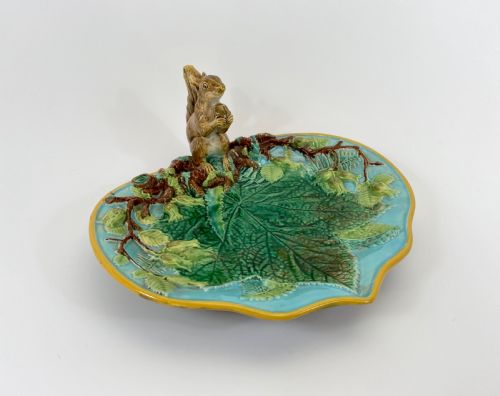 fig 1. George Jones majolica Squirrel dish, c. 1875.