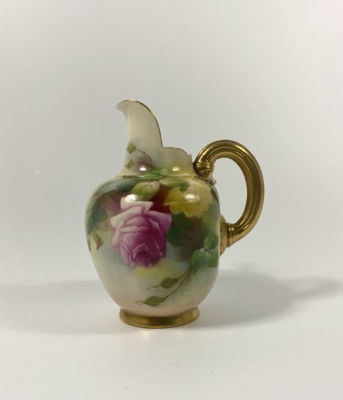 Royal Worcester Porcelain Flat Back Jug, Roses, Dated 1911.
