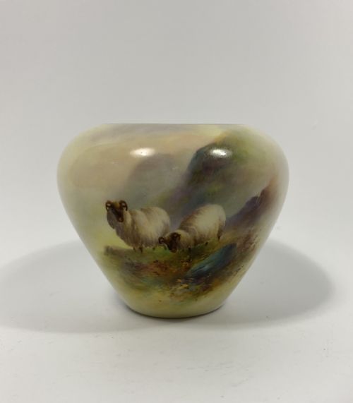 Royal Worcester Vase. Sheep, by Ernest Barker, Dated 1911.