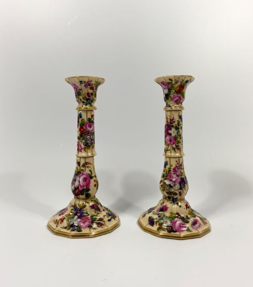 Pair Paris Porcelain Candlesticks, C. 1840.