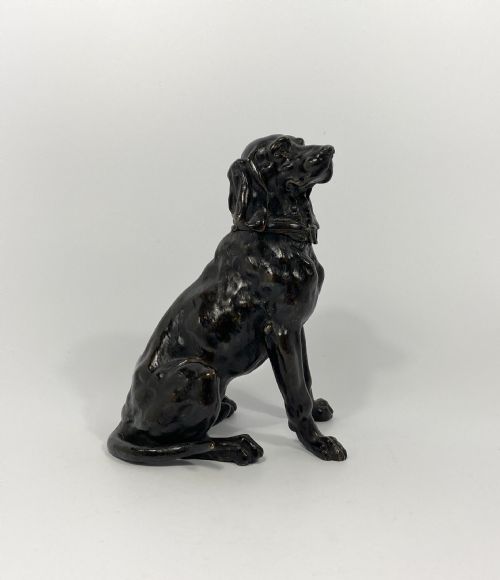 French Bronze Retriever Inkwell, C. 1880.
