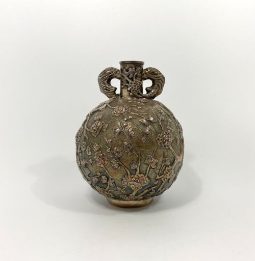 Chinese Silver Flask. Cherry Blossom. Luen Wo, Shanghai, C. 1890.